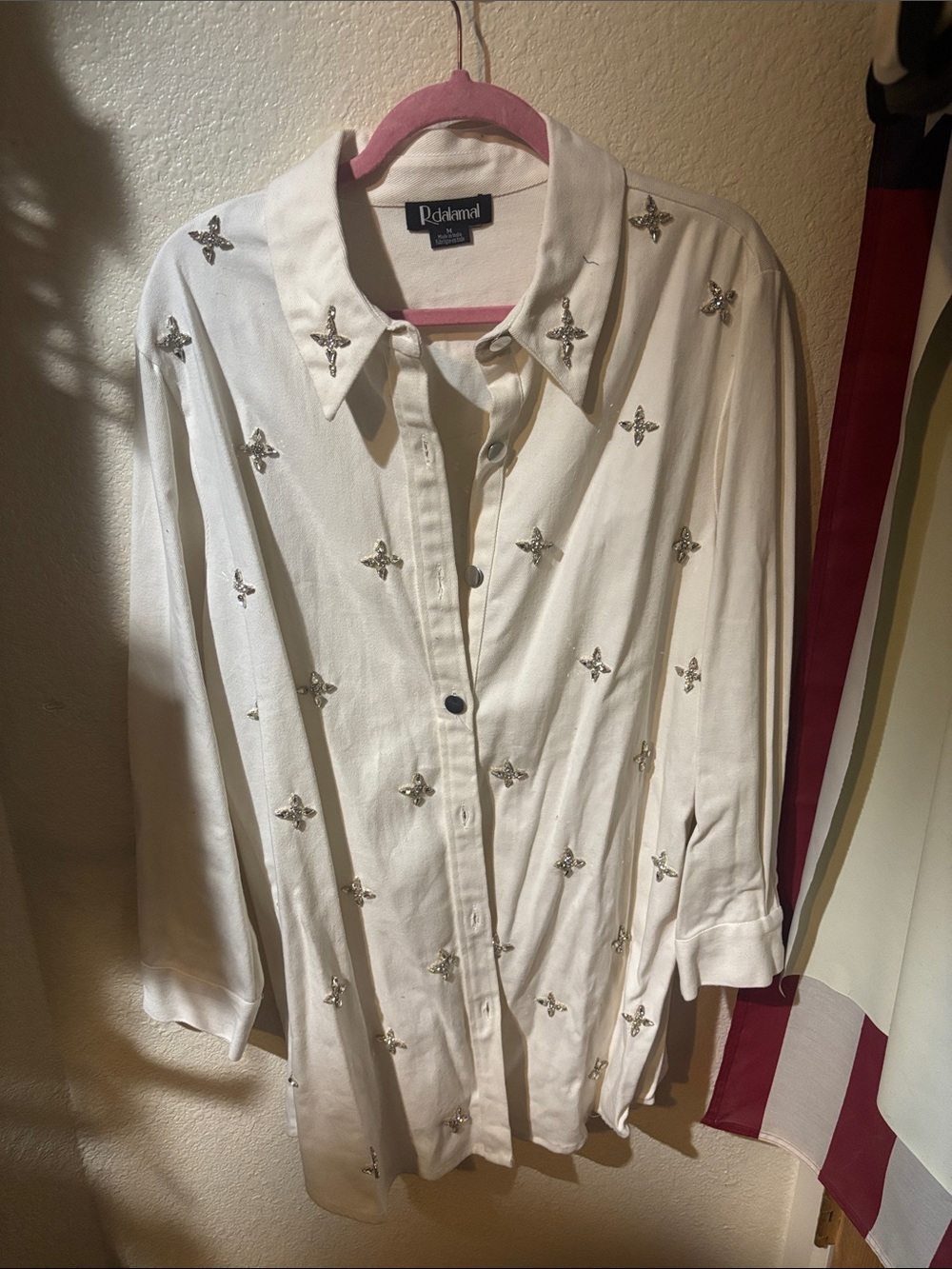 Rafaella White Embellished Button-Down Shirt Dress